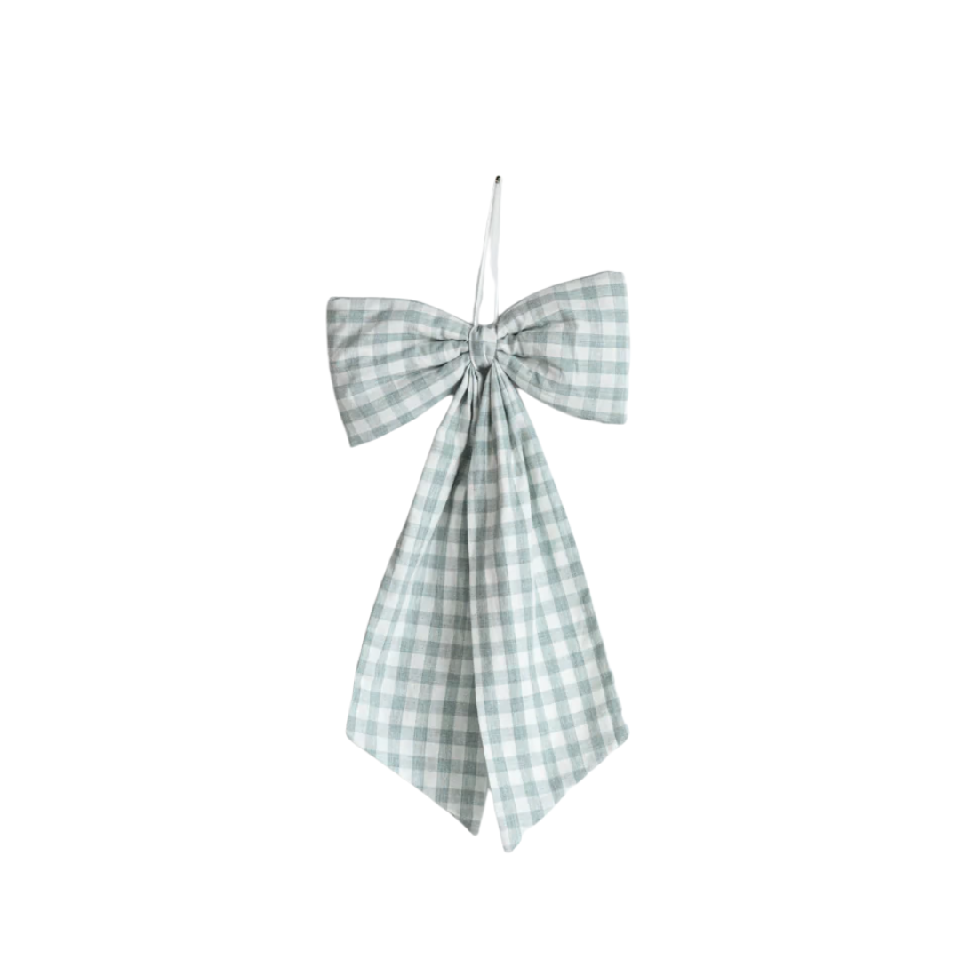 Pastel Blue Gingham Fabric Bow