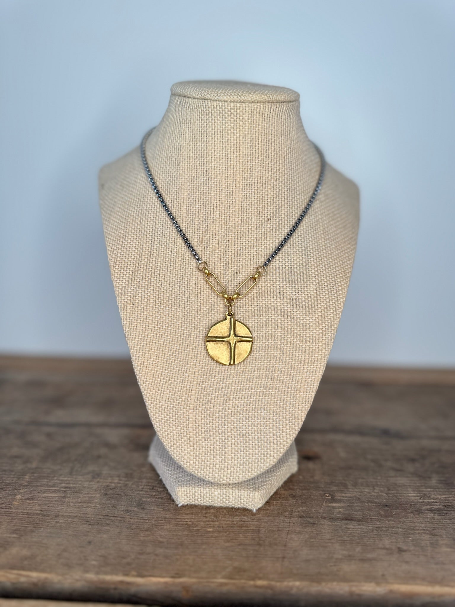 Gunmetal Cross Amulet Necklace
