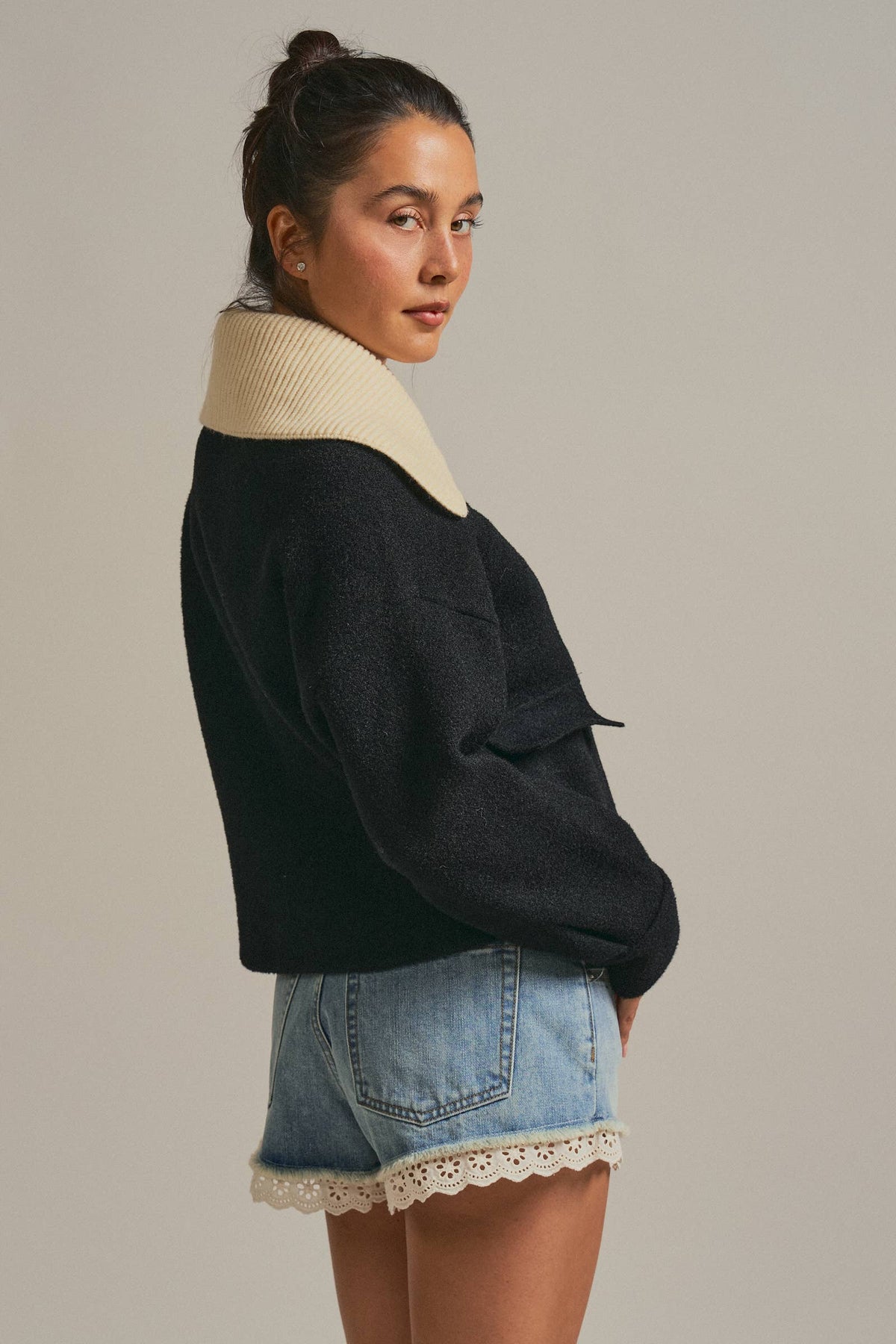 Knit Jacket With Contrast Collar