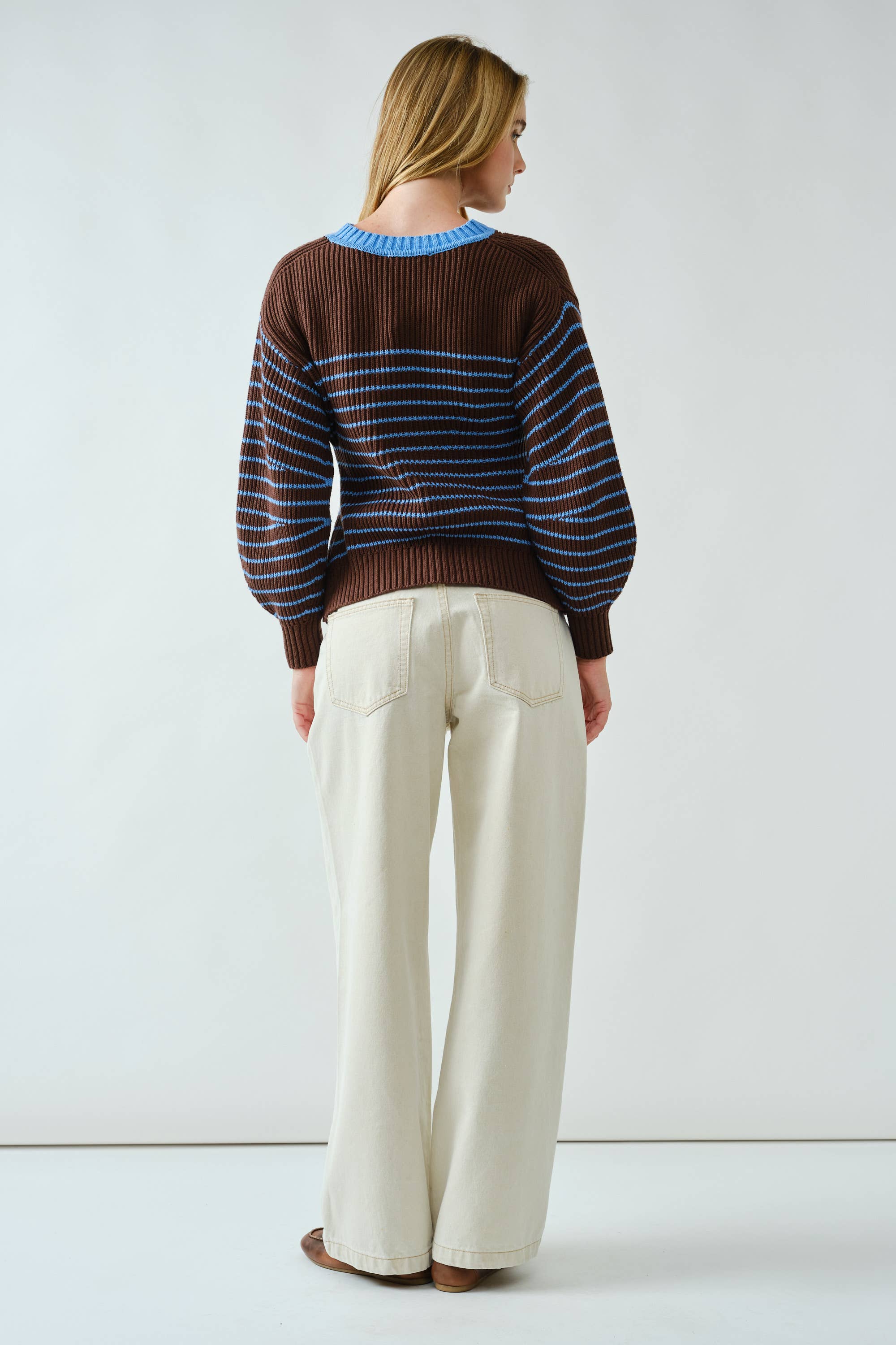 Voluminous Sleeve Stripe Cardigan
