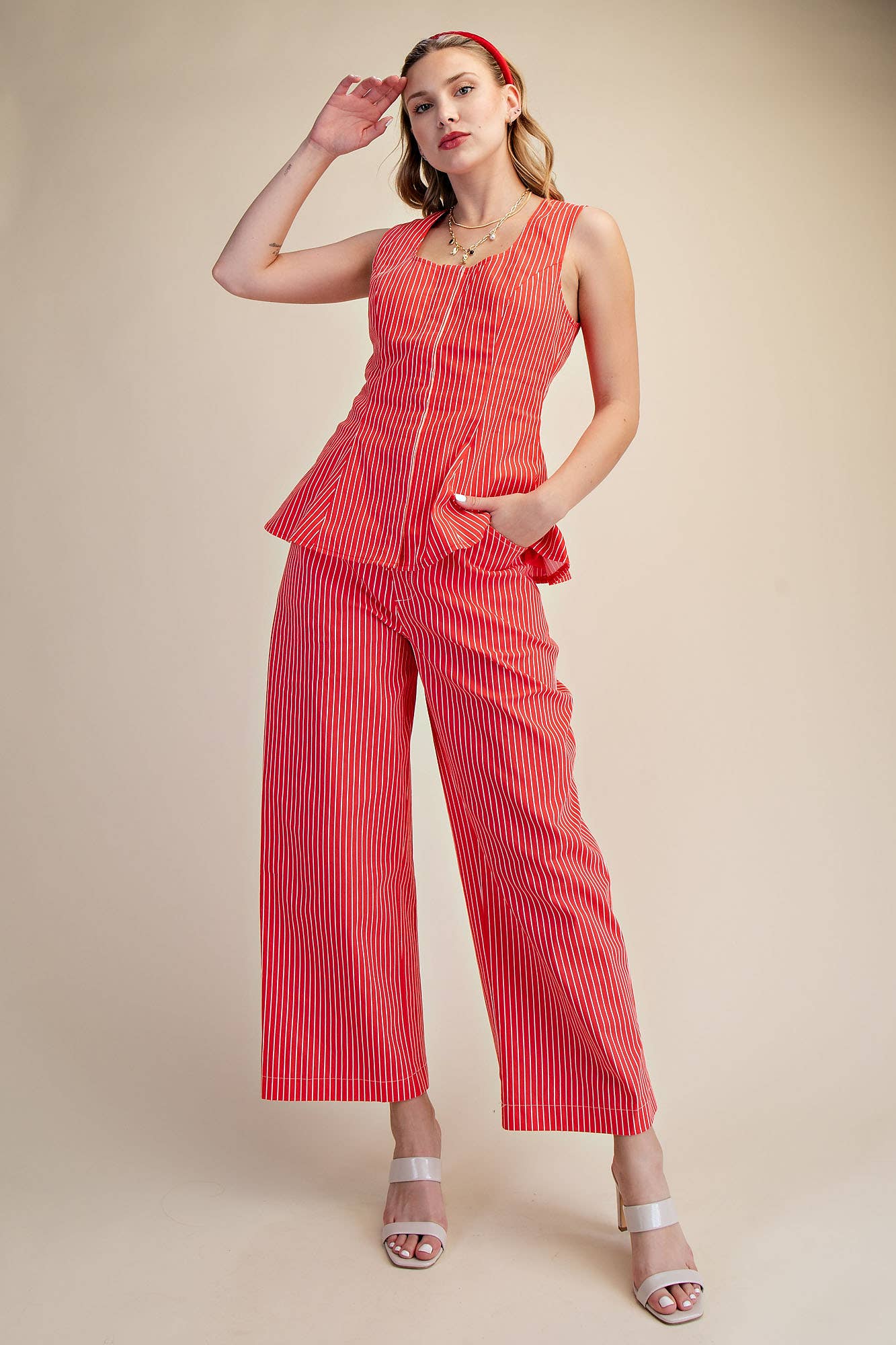 High Waist Barrel Leg Stripe Pants
