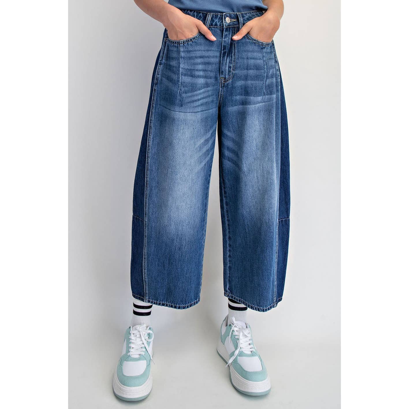 Mixed Denim Barrel Jeans