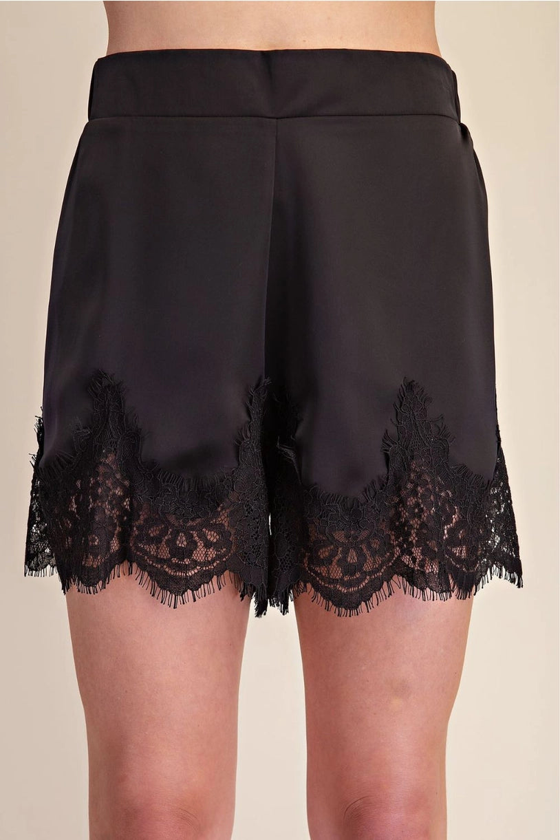 Satin Shorts with Lace Trim