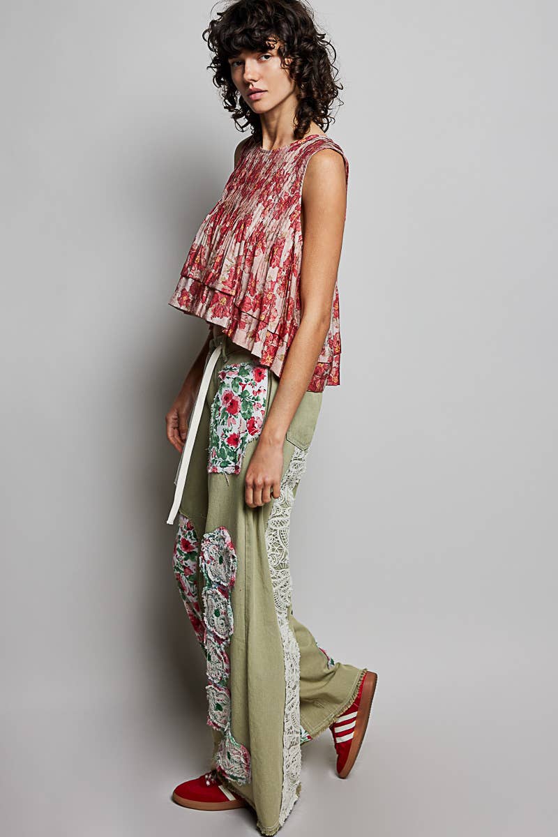Relaxed Fit Floral Patch Denim Pants