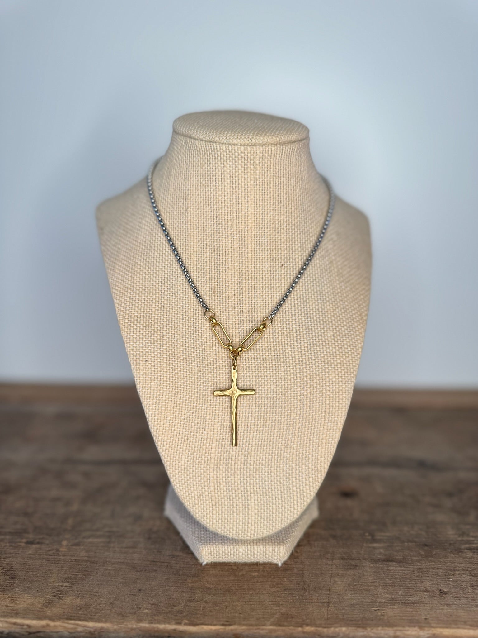 Gunmetal Long Cross Necklace