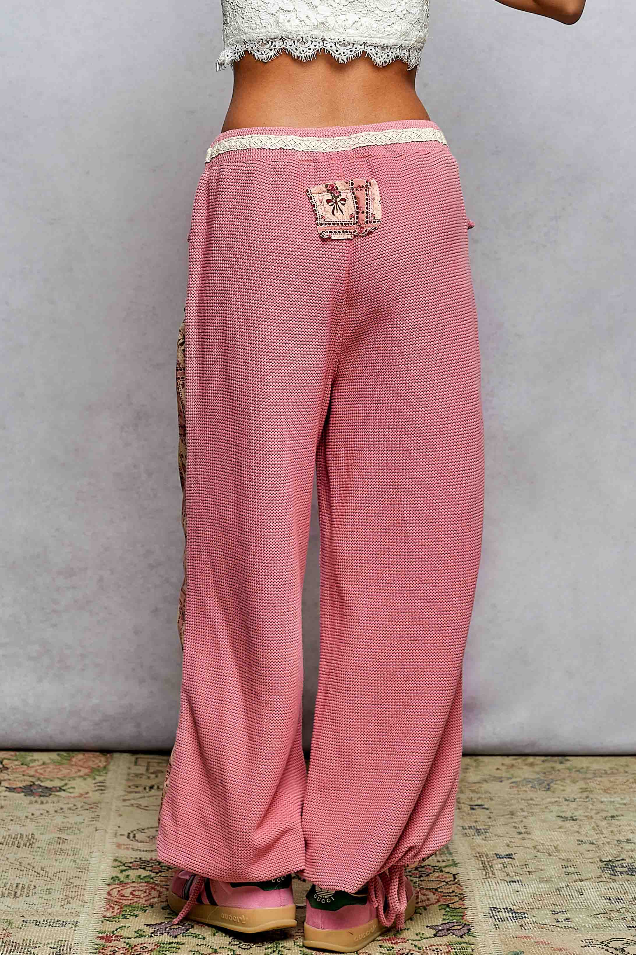 Pink Patchwork Drawstring Jogger Pant
