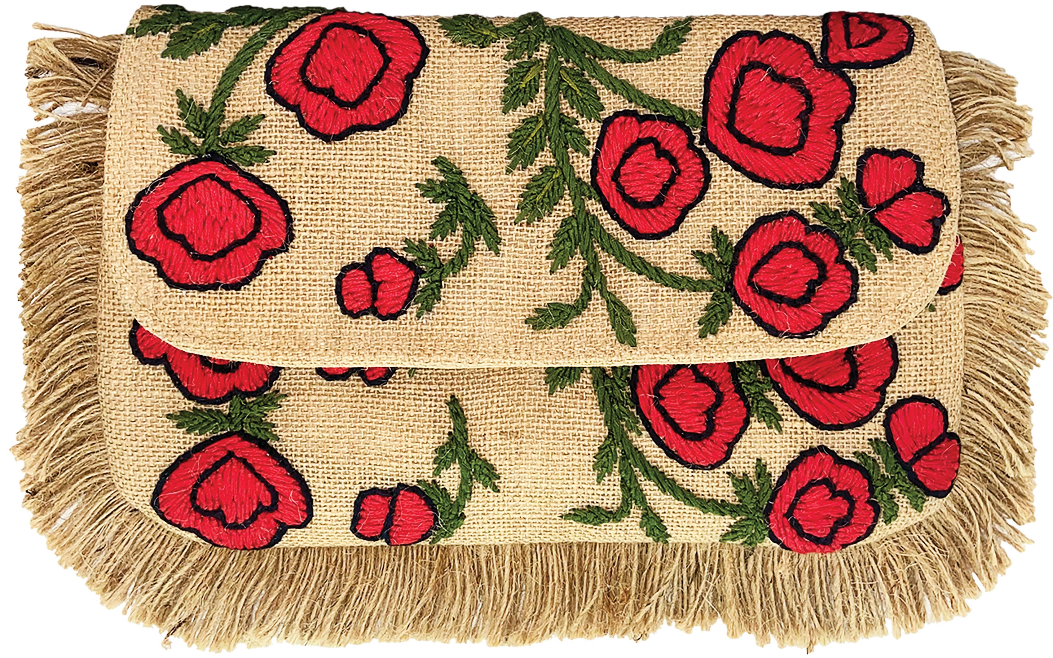 Red Floral Jute Bag