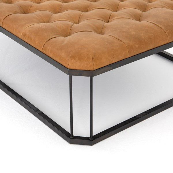 Diamond Tufted Leather Ottoman