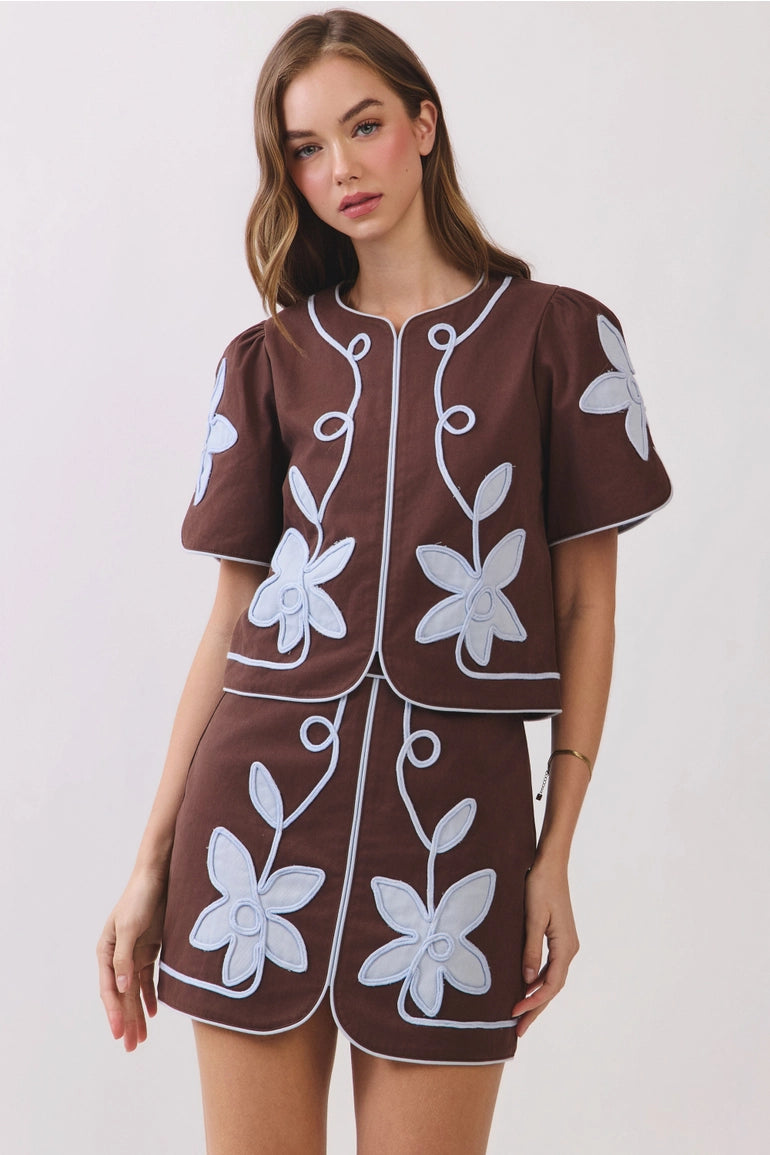 Floral Appliqué Top & Mini Skirt