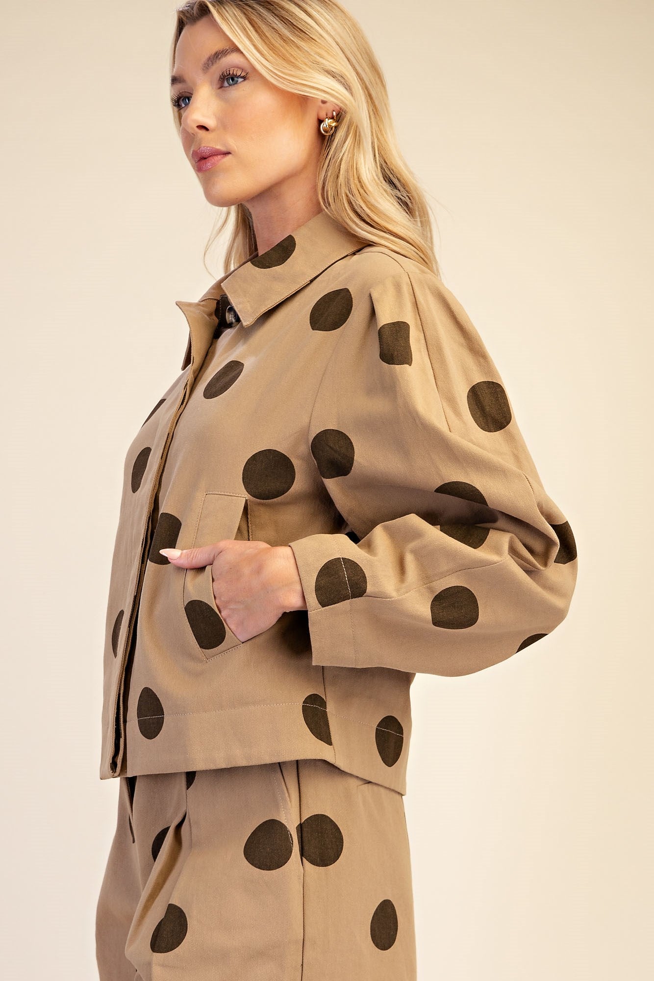 Polka Dot Cropped Jacket & High Waist Shorts