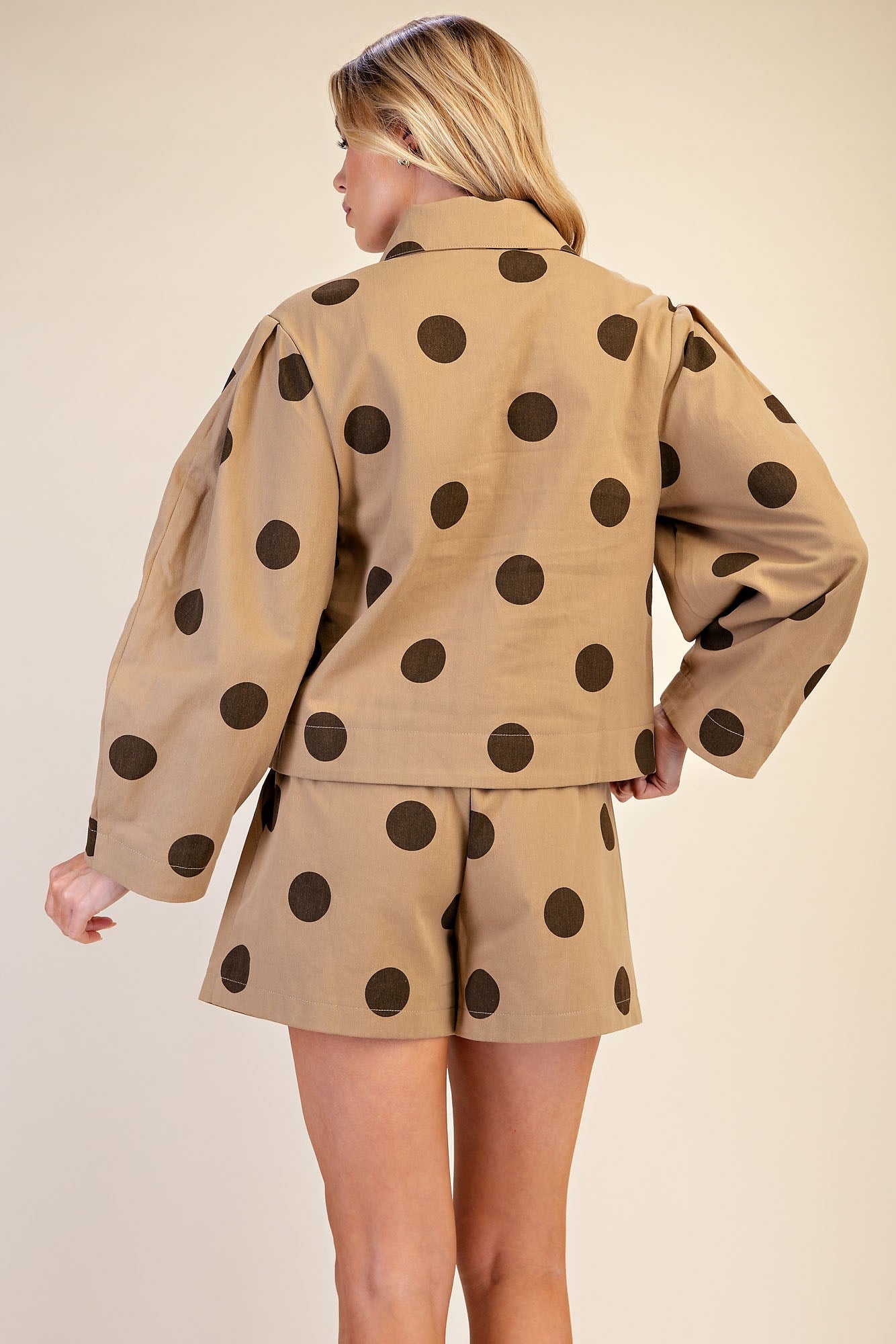 Polka Dot Cropped Jacket & High Waist Shorts
