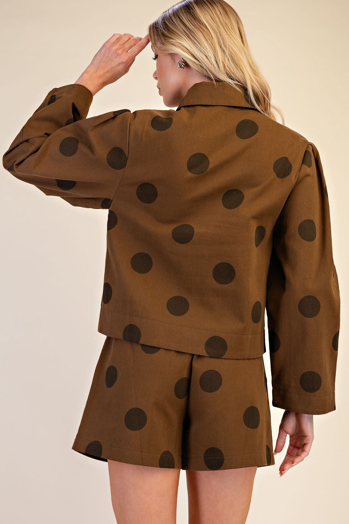 Polka Dot Cropped Jacket & High Waist Shorts