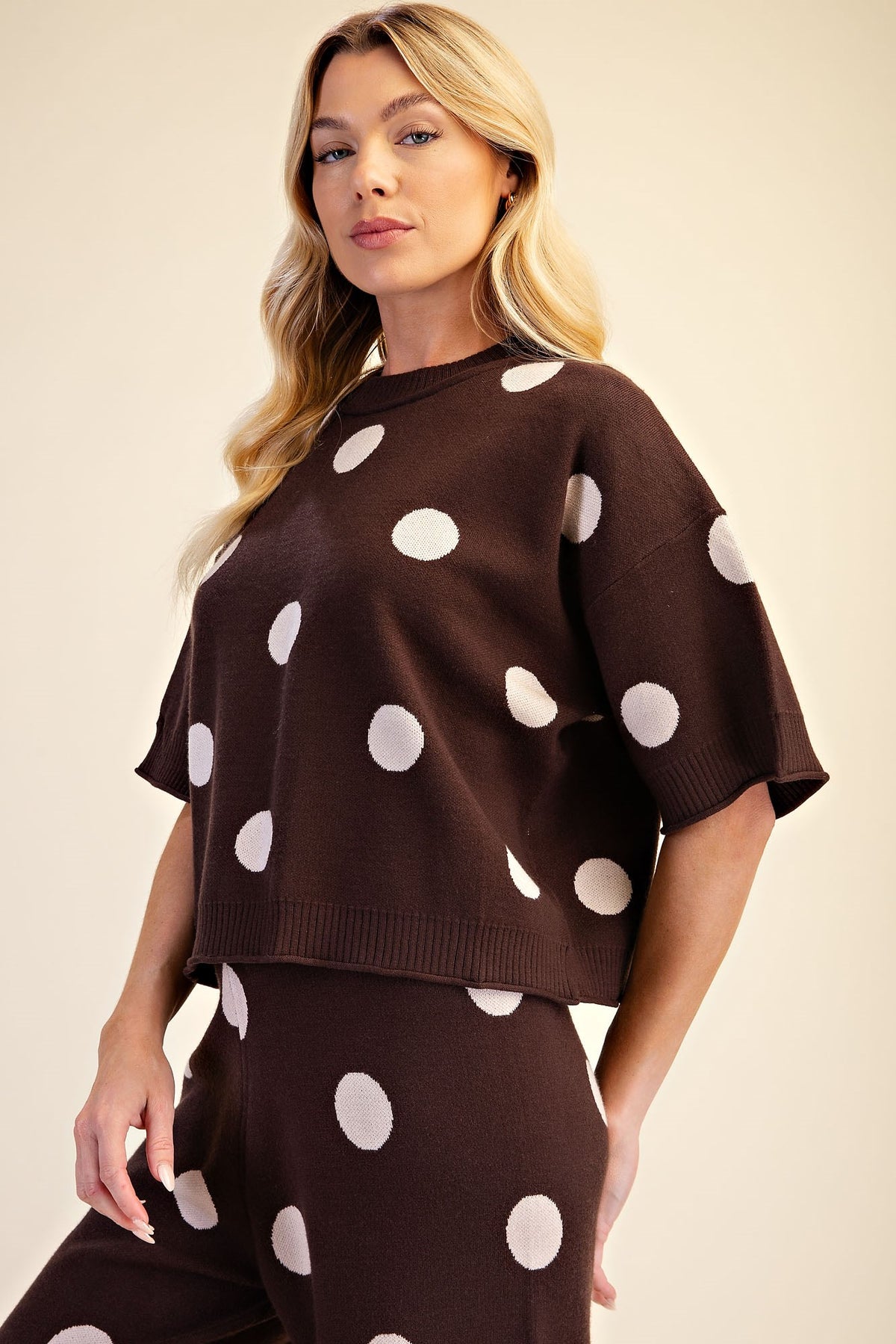 Polka Dot Short Sleeve Sweater & Pants Set