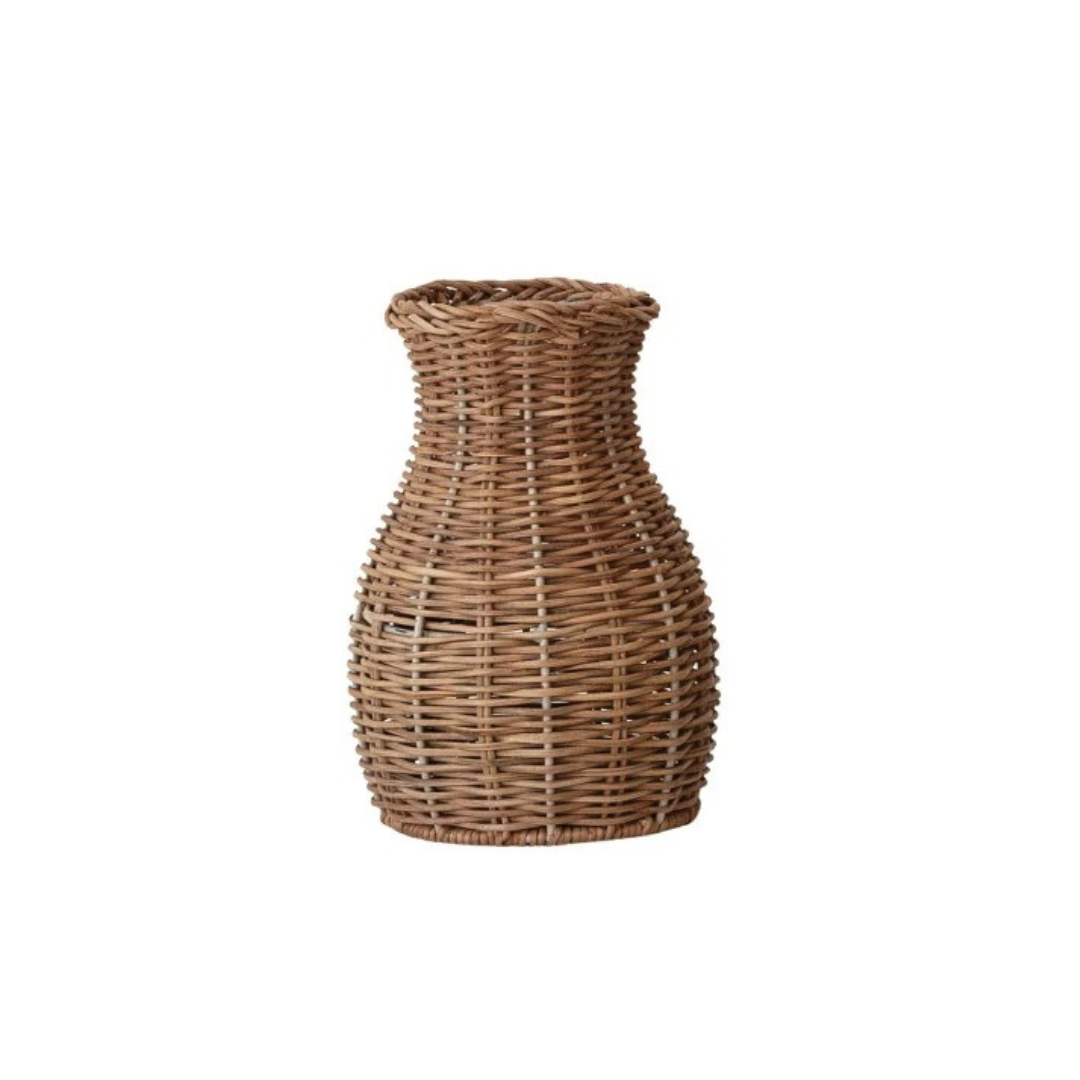 Woven Rattan Vase with Removable Glass Insert