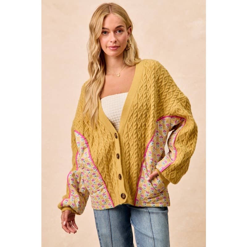 Cable Knit Floral Printed Combo Cardigan