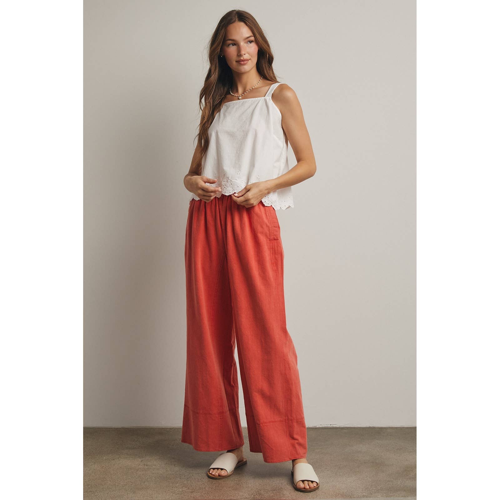 Cotton Wide Leg Pull-On Pants