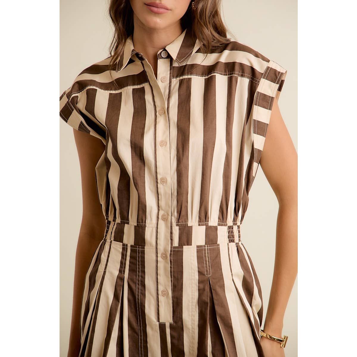 Sleeveless Brown Stripe Jumpsuit