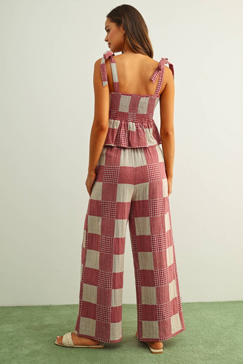 Red Gingham and Stripe Patch Effect Pants