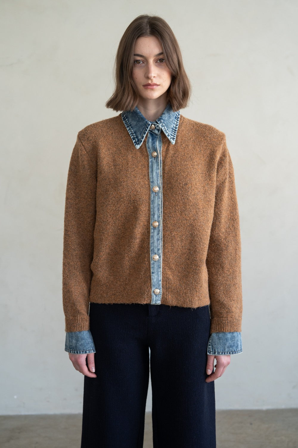 Denim Collar Knit Cardigan