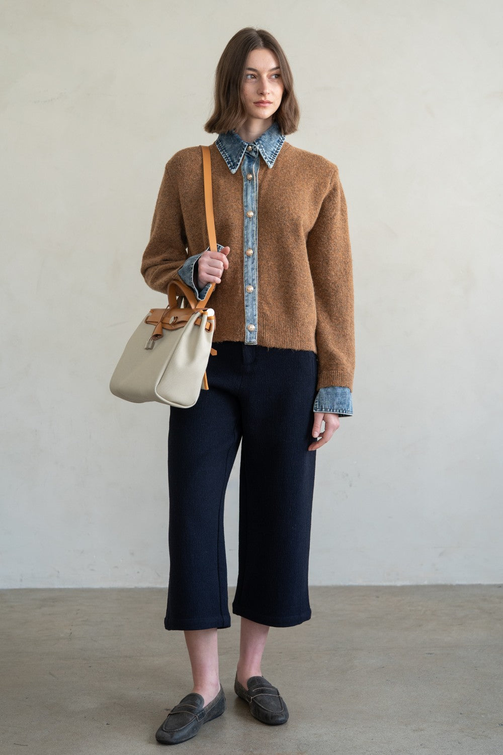 Denim Collar Knit Cardigan
