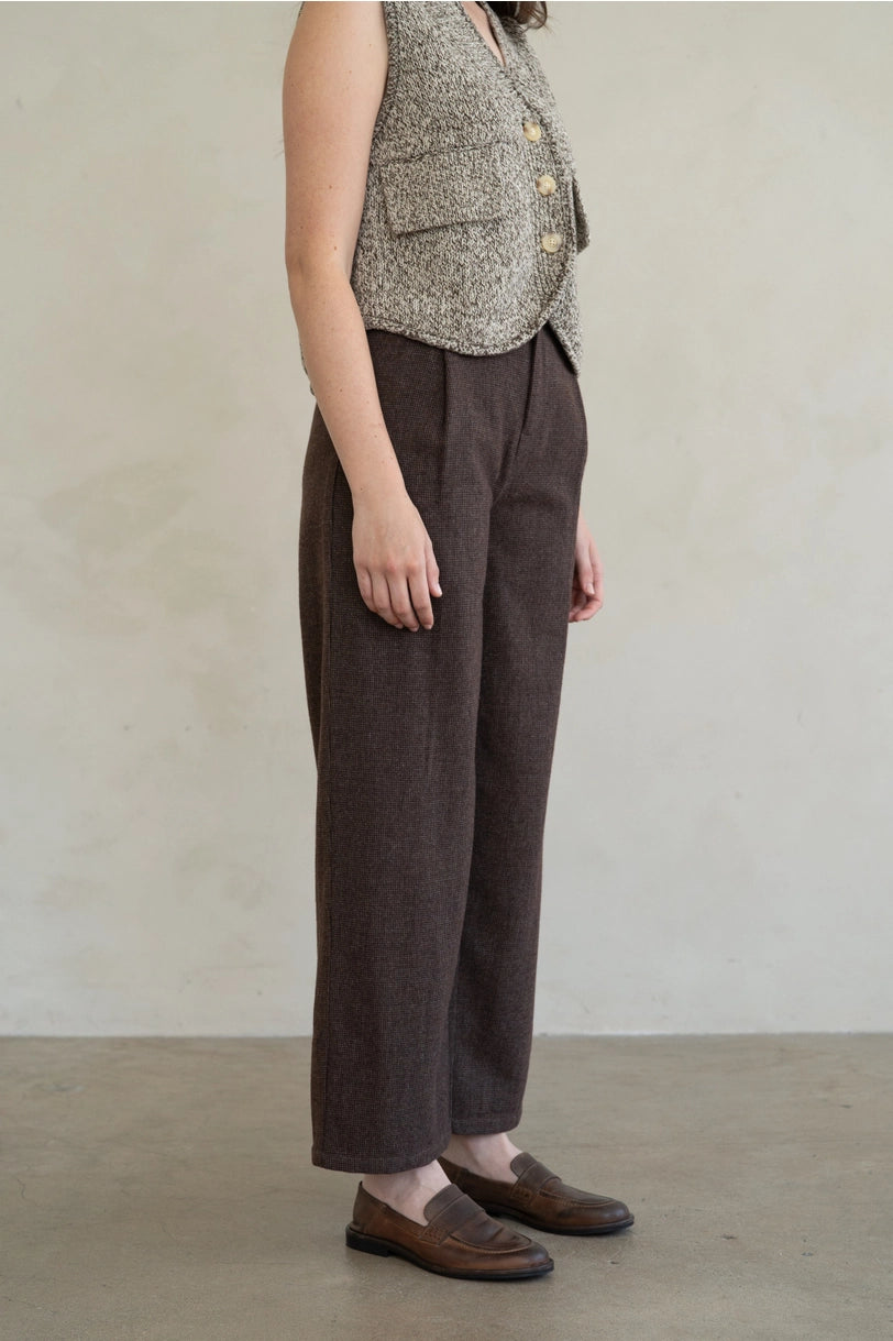Brown Check Wide Leg Trousers