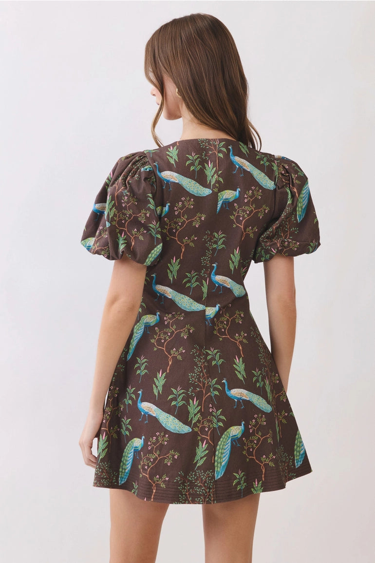 Peacock Print Button Down Mini Dress