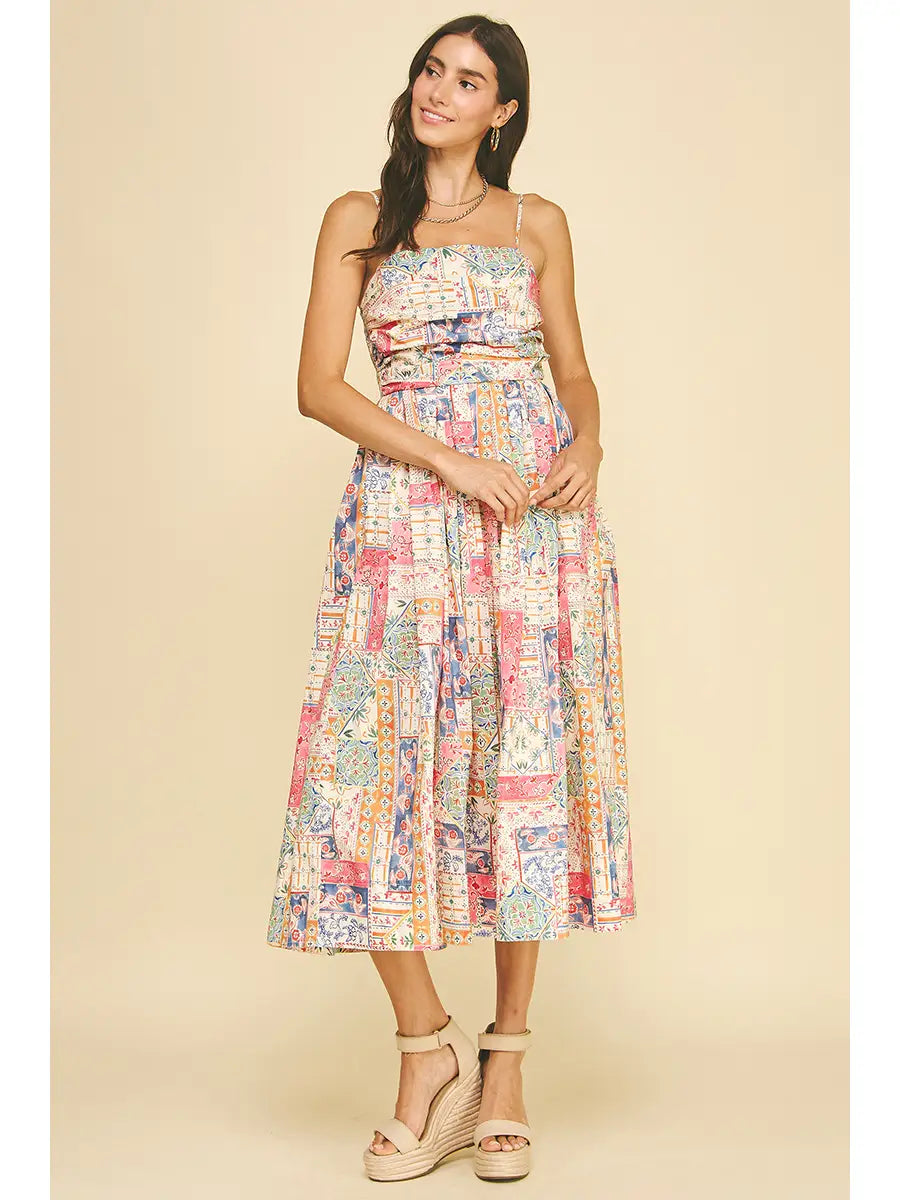 Patchwork Print Midi Dress