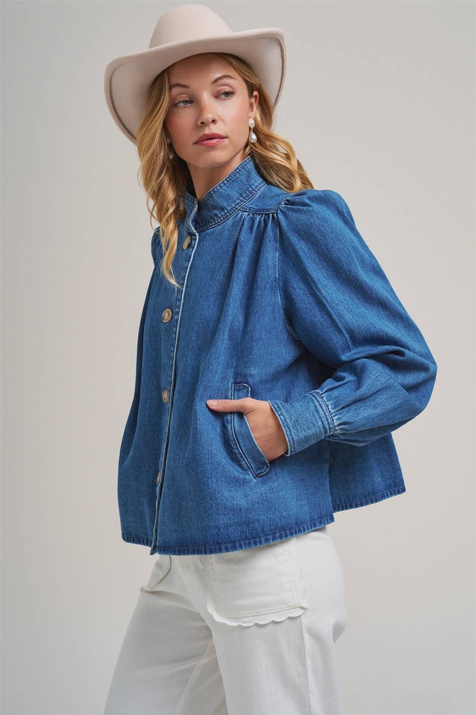 Button Front Denim Collared Jacket