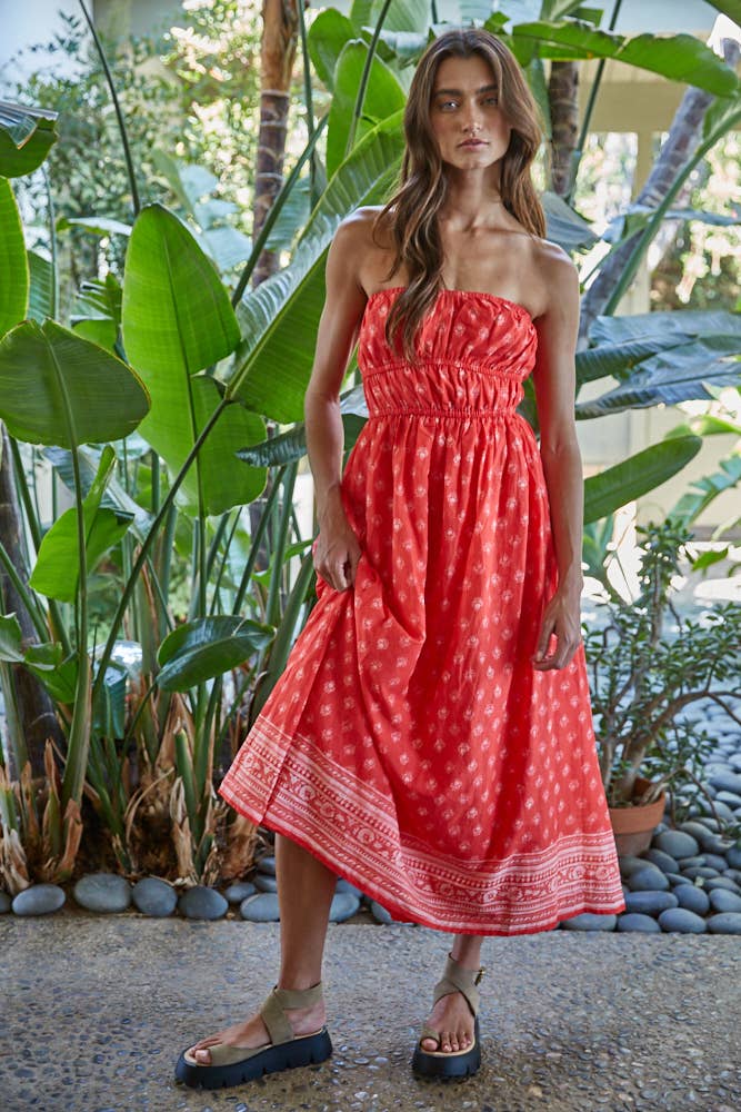 Red Tube Neck Strapless Dress