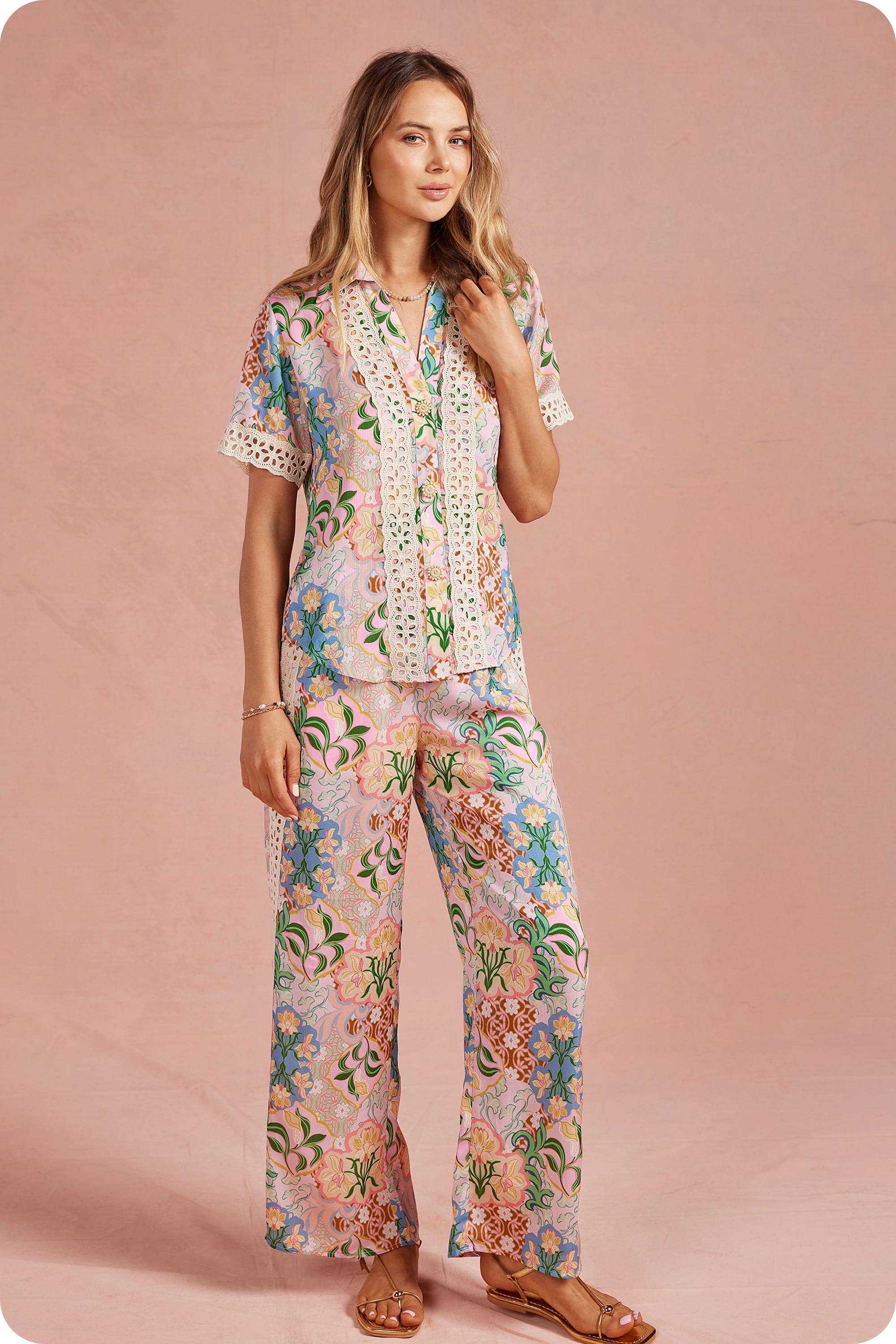 Garden Party Crochet Satin Pants