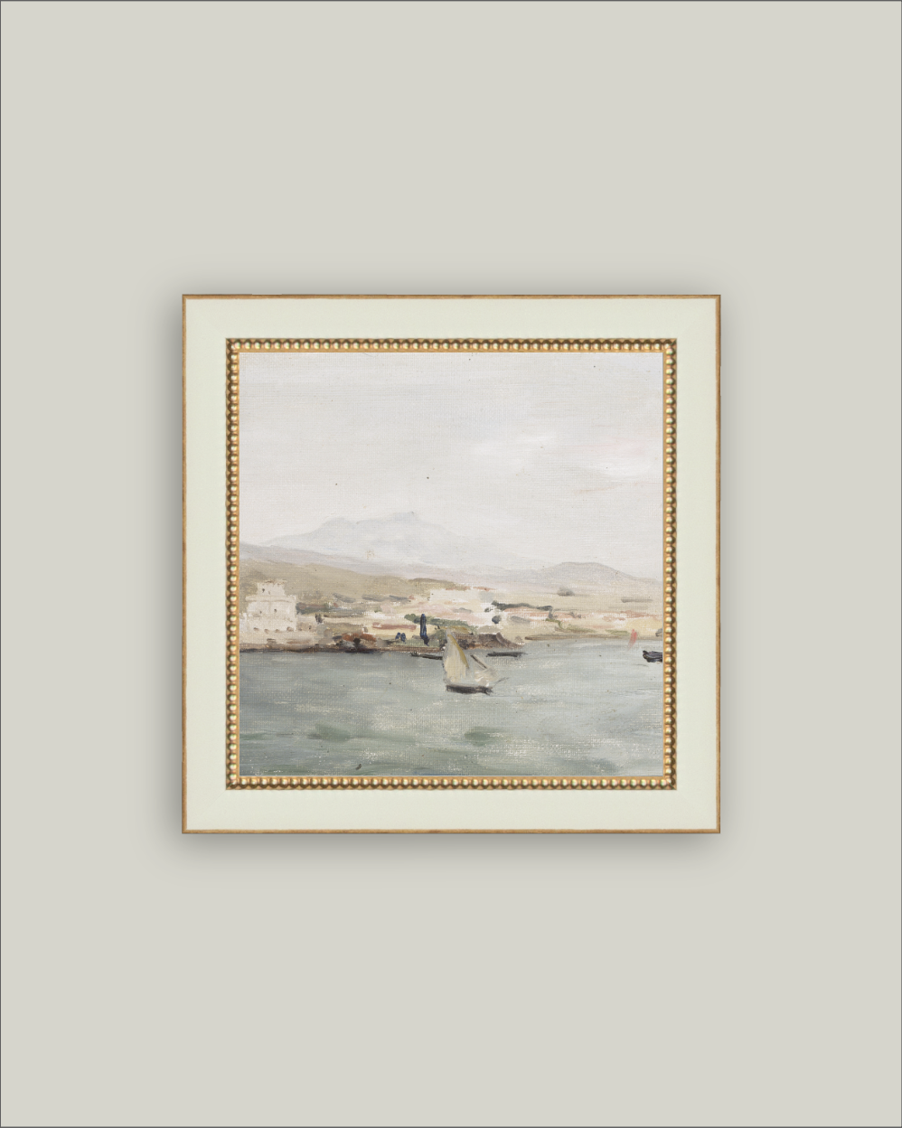 Sailboat Landscape Framed Antique Art