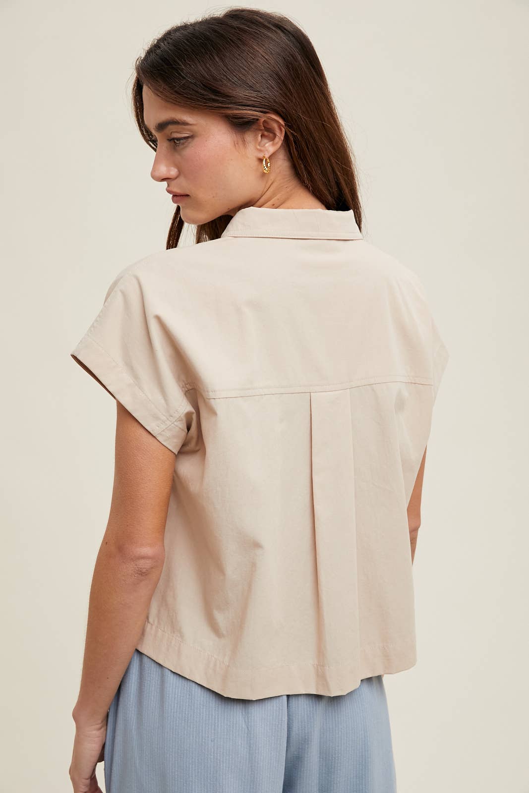 Relaxed Crop Button-Up Shirt