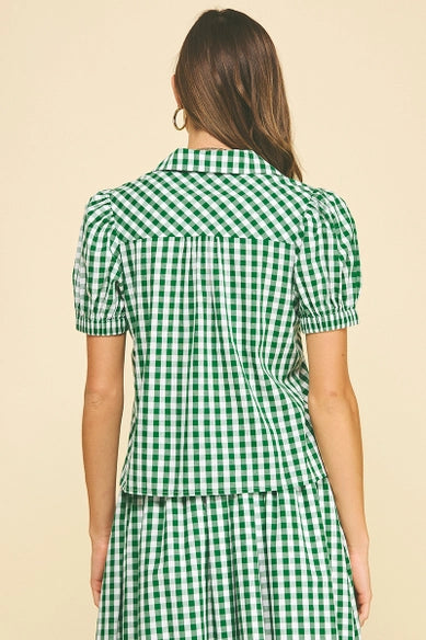 Green Gingham Button Down Shirt