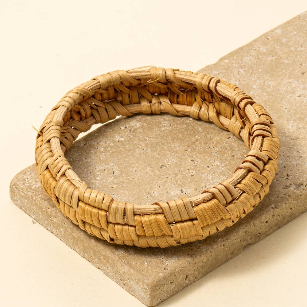 Straw Weave Basket Bangle Bracelet