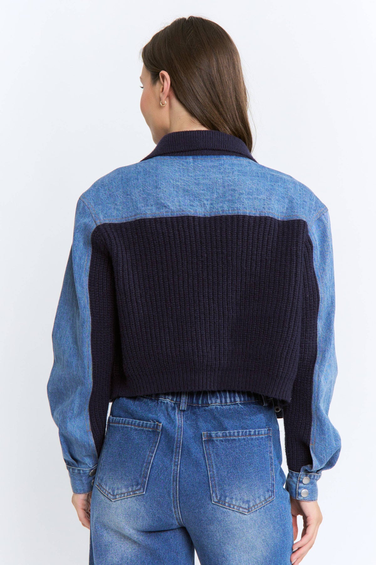 Denim and Knit Panel Jacket