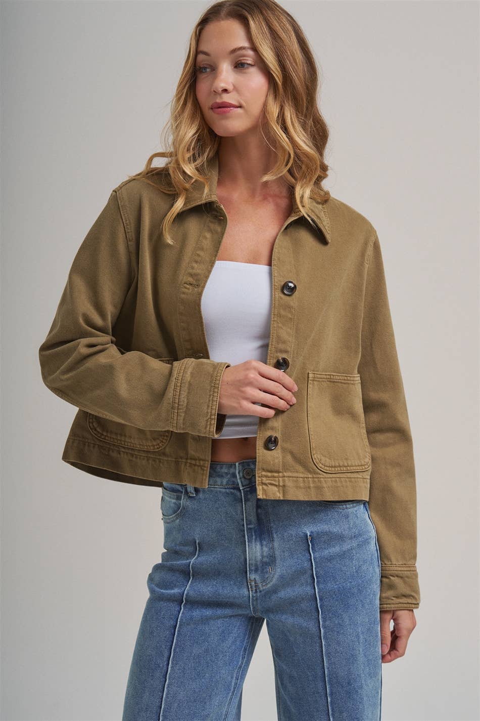 Cropped Utility Jacket with Patch Pockets