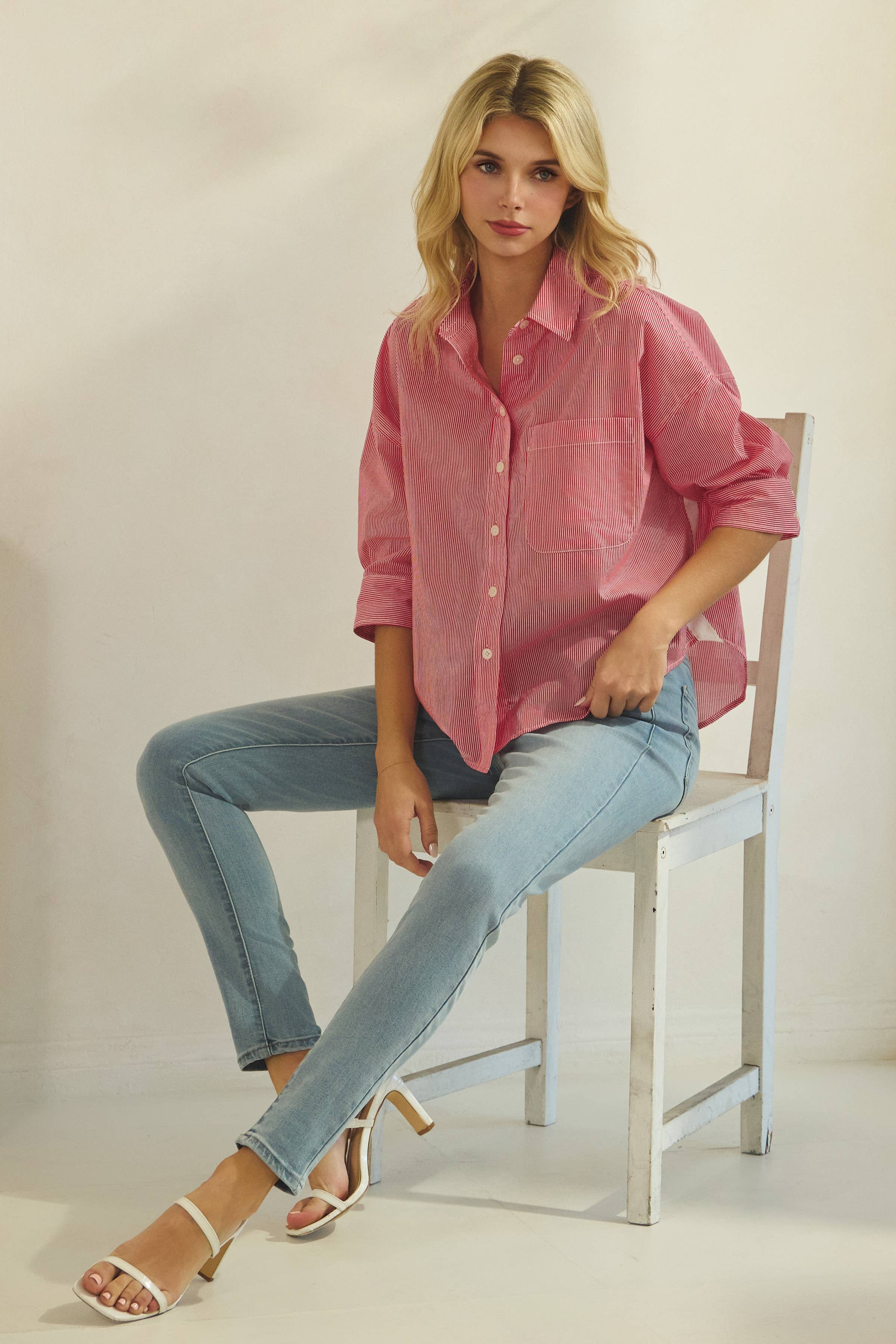 Striped 3/4 Sleeve Blouse