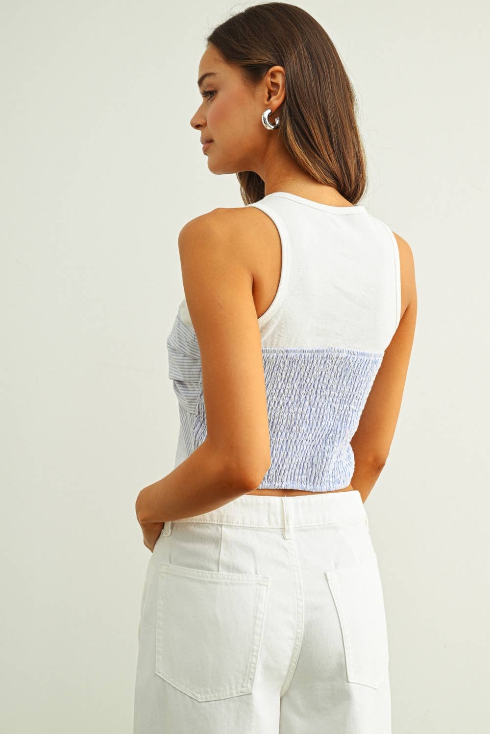 Stripe Fabric Combo Sleeveless Ribbed Top