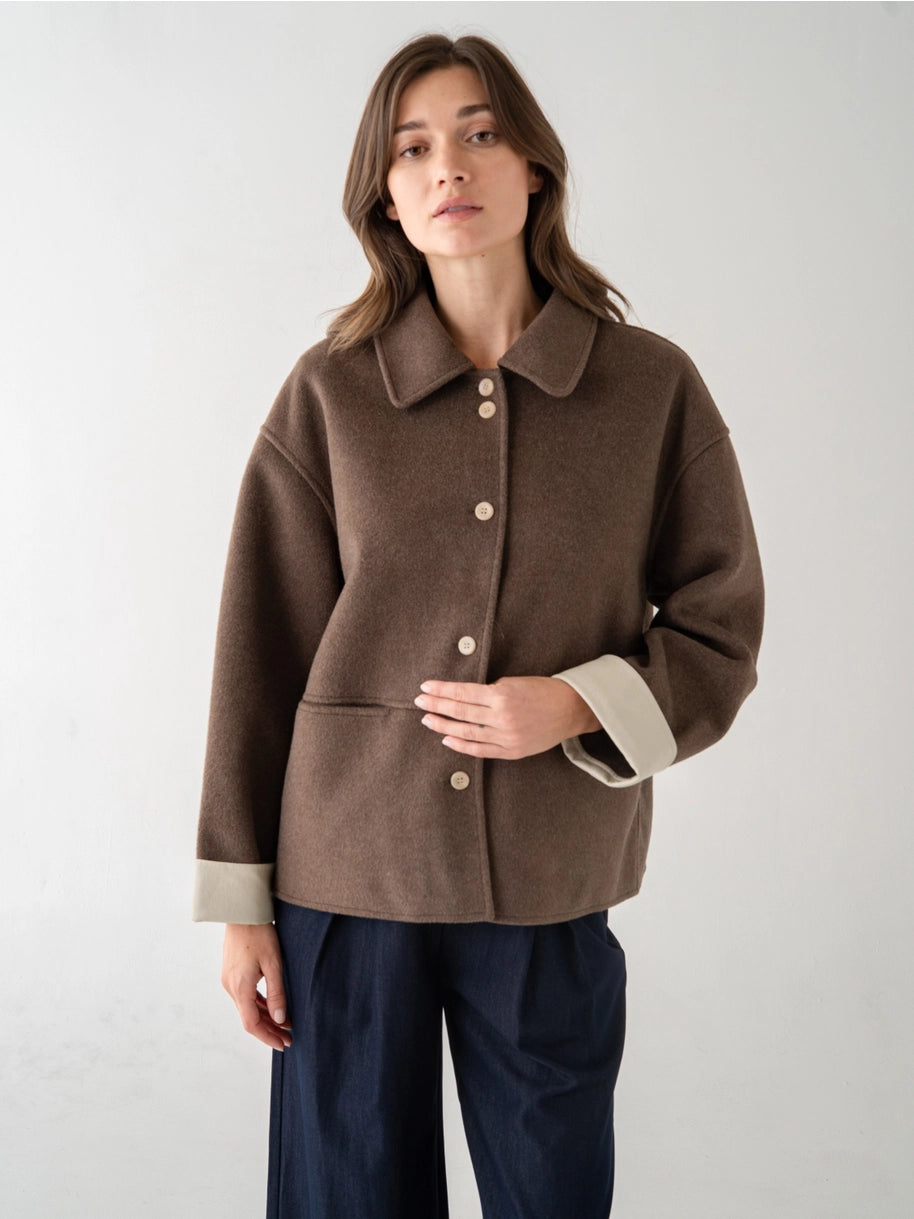 Contrast Cuff Sleeve Coat