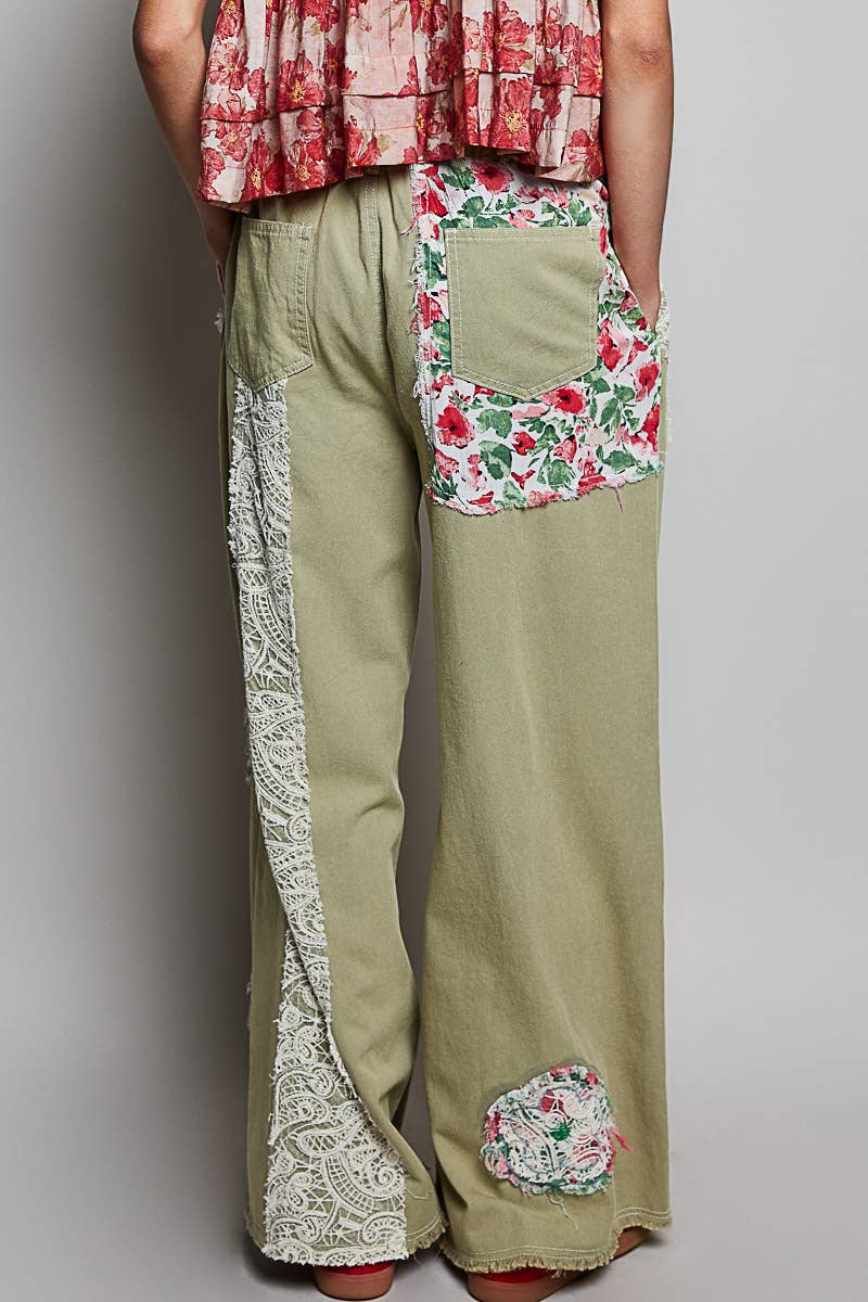 Relaxed Fit Floral Patch Denim Pants