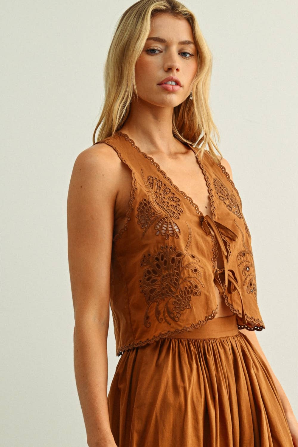 Embroidered Vest Top with Ties