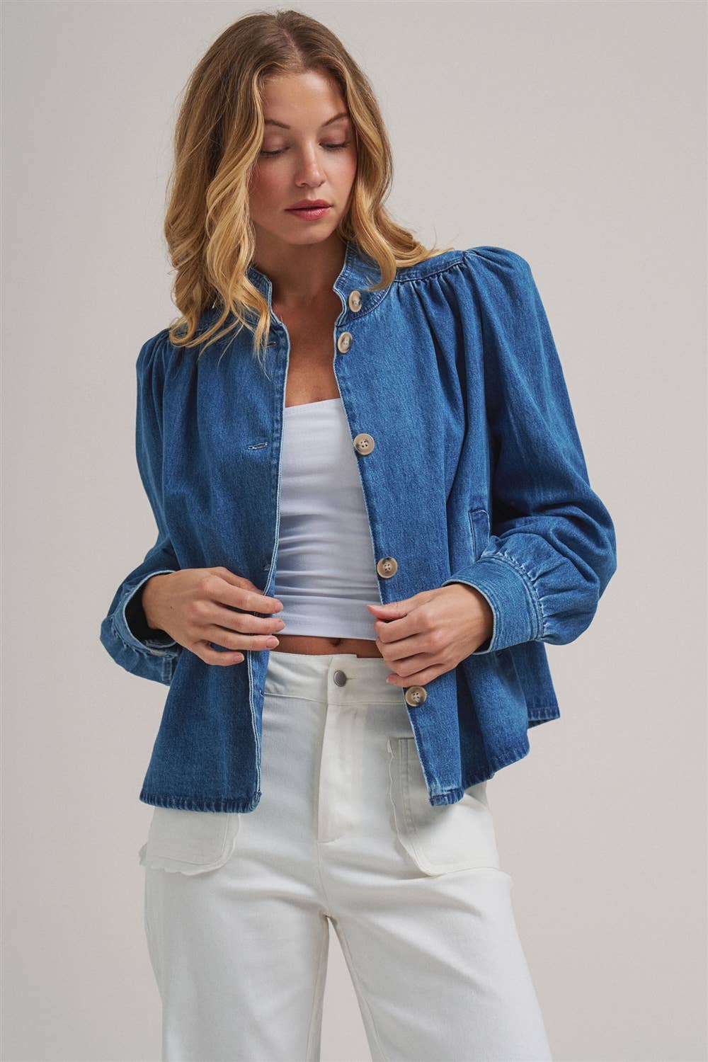 Button Front Denim Collared Jacket