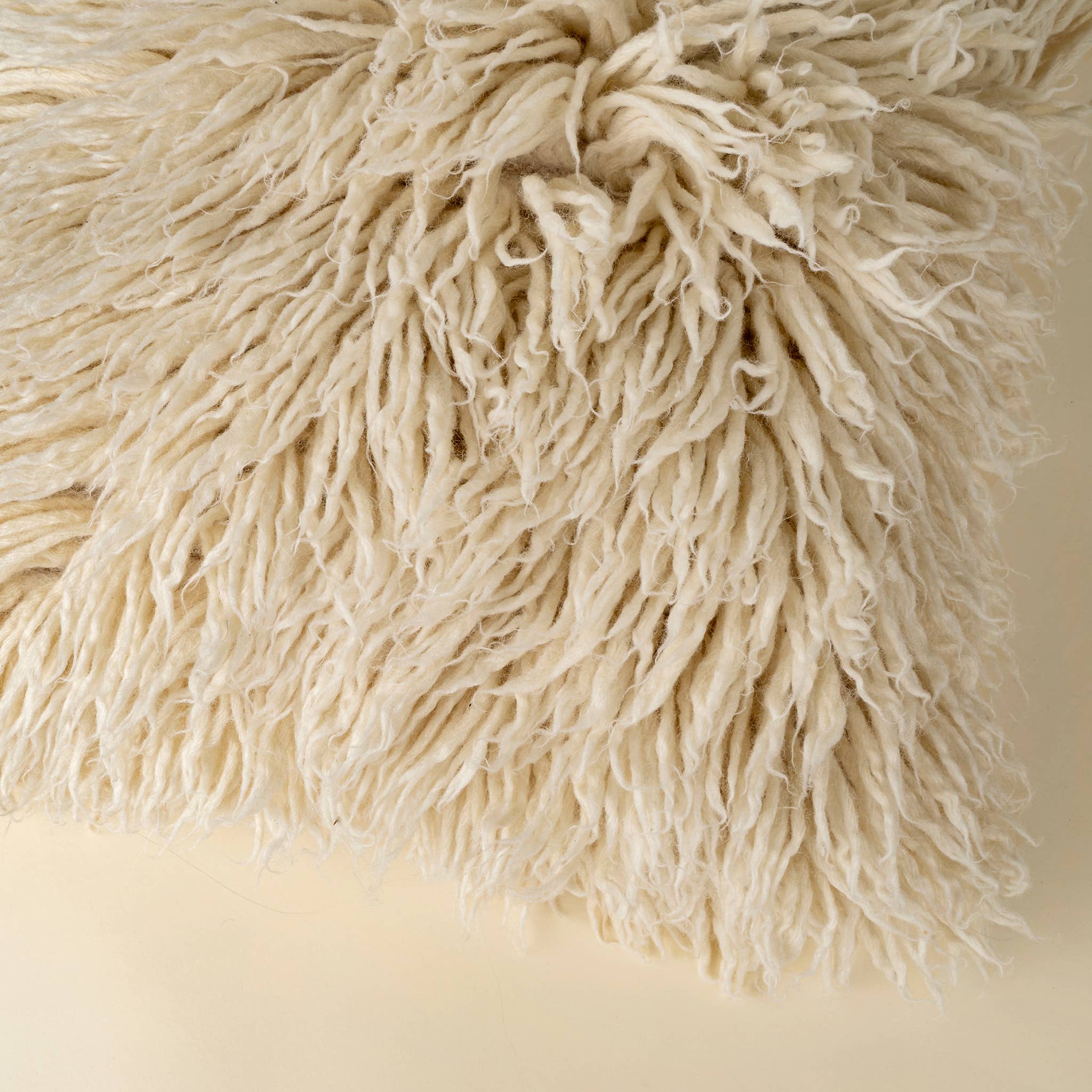 Cream Shaggy Wool Pillow