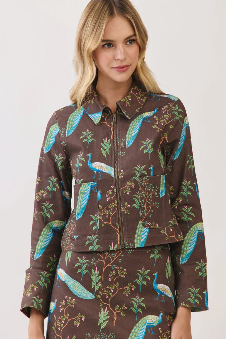 Botanical Bird Cropped Jacket & Mini Skirt