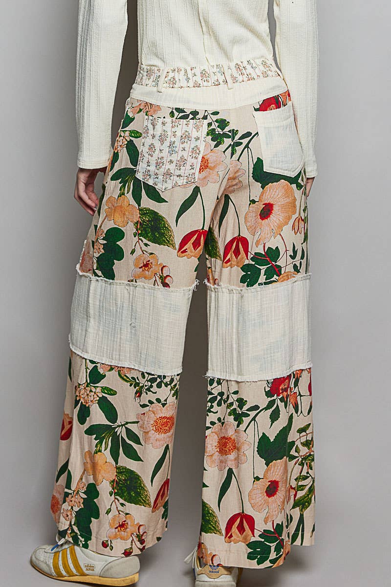 Tropical Floral Patchwork Woven Pants