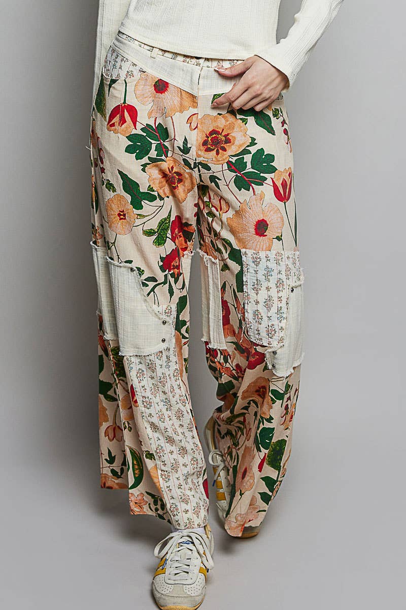 Tropical Floral Patchwork Woven Pants