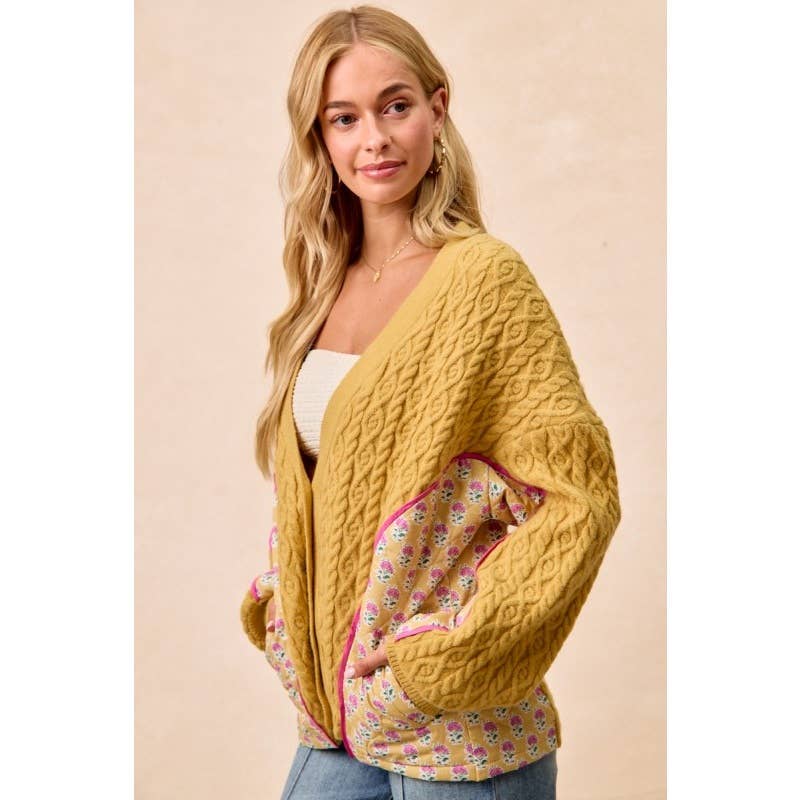 Cable Knit Floral Printed Combo Cardigan