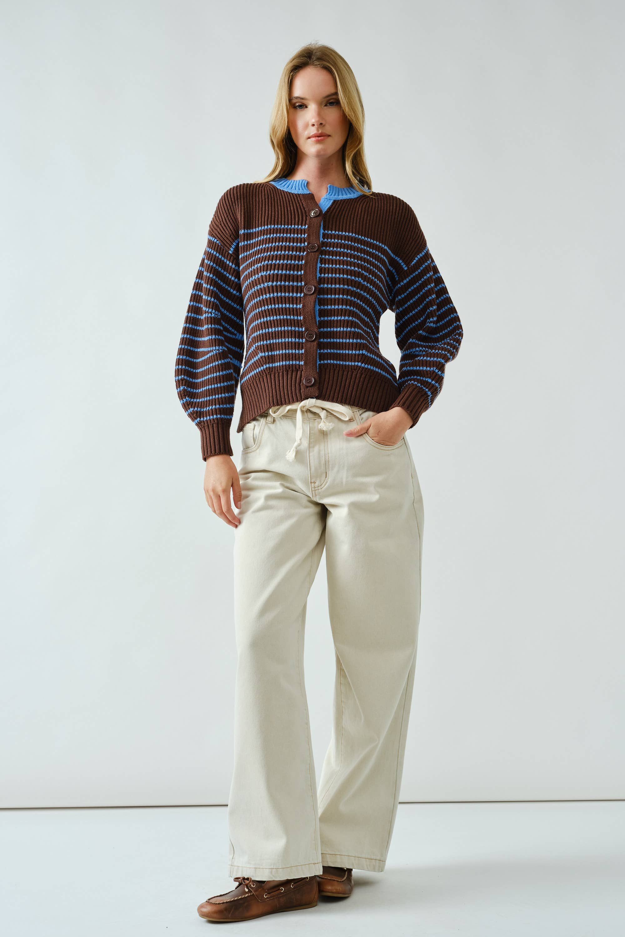 Voluminous Sleeve Stripe Cardigan