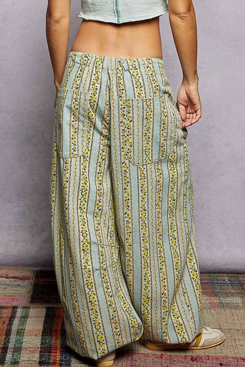 Vintage Wash Lemon Print Twill Relaxed Fit Pants
