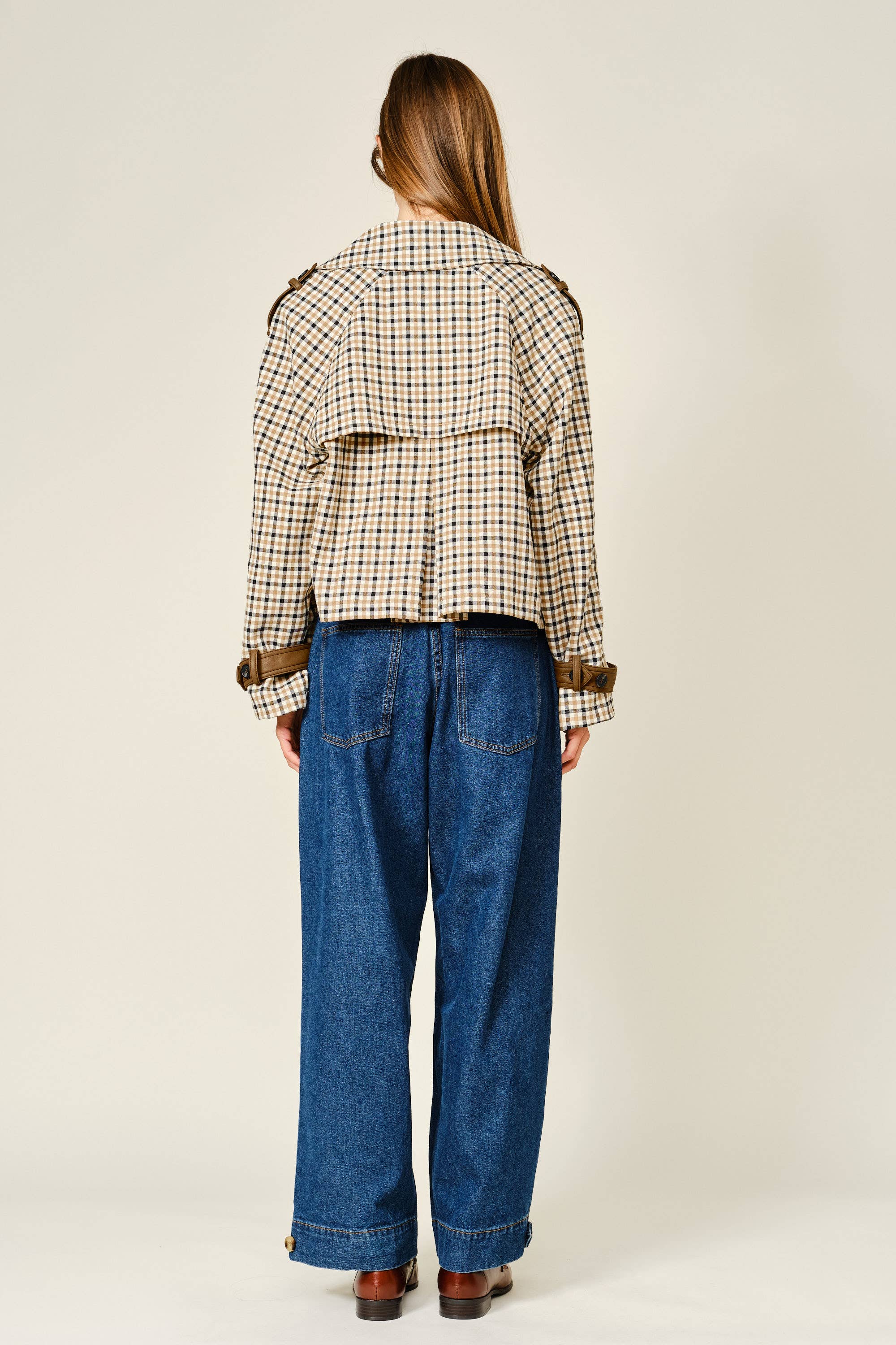 Oxford Plaid Short Trench Jacket
